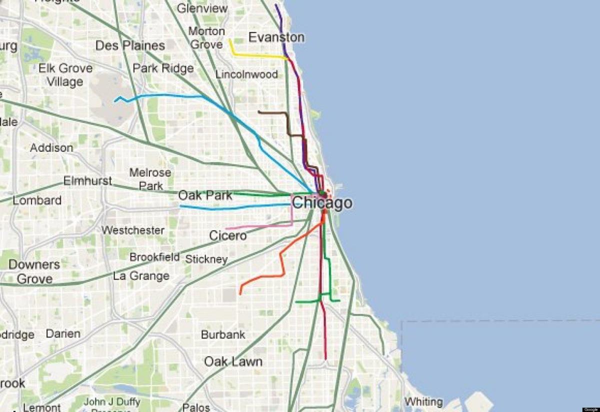 Chicago plave linije željezničke karti