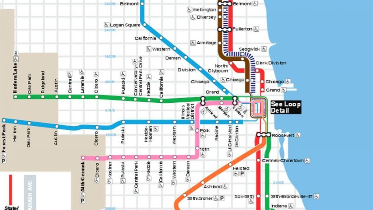 karta za Chicago-plava linija