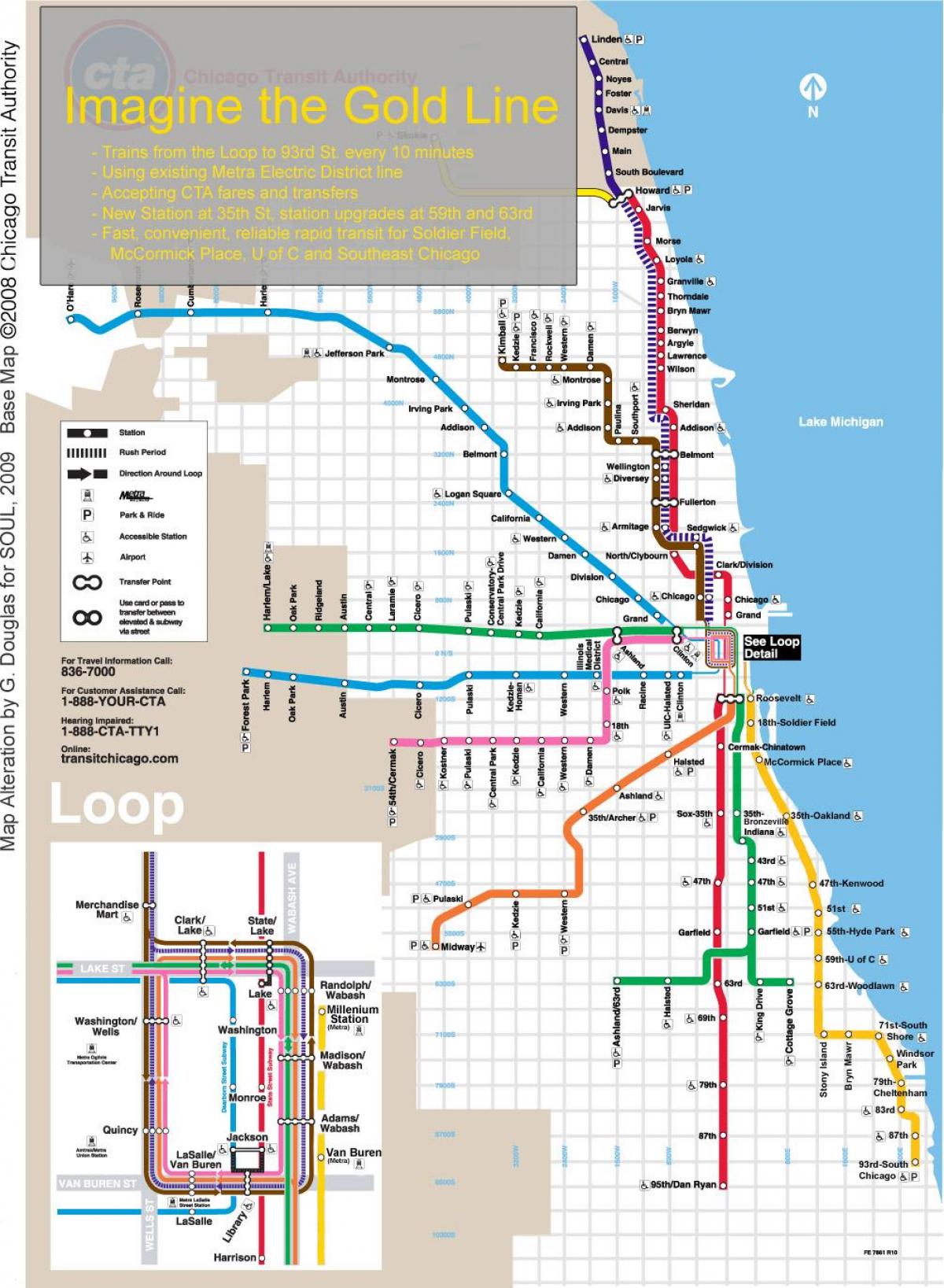 Chicago vlakom na karti plava linija