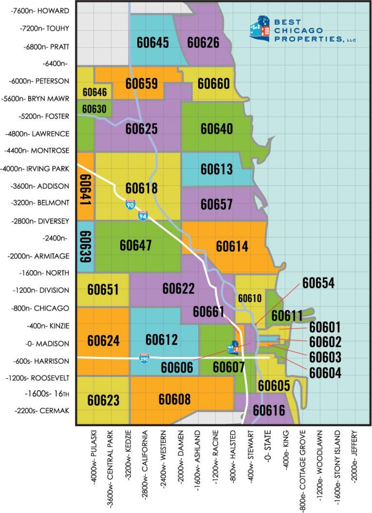 Chicago ZIP kod na karti