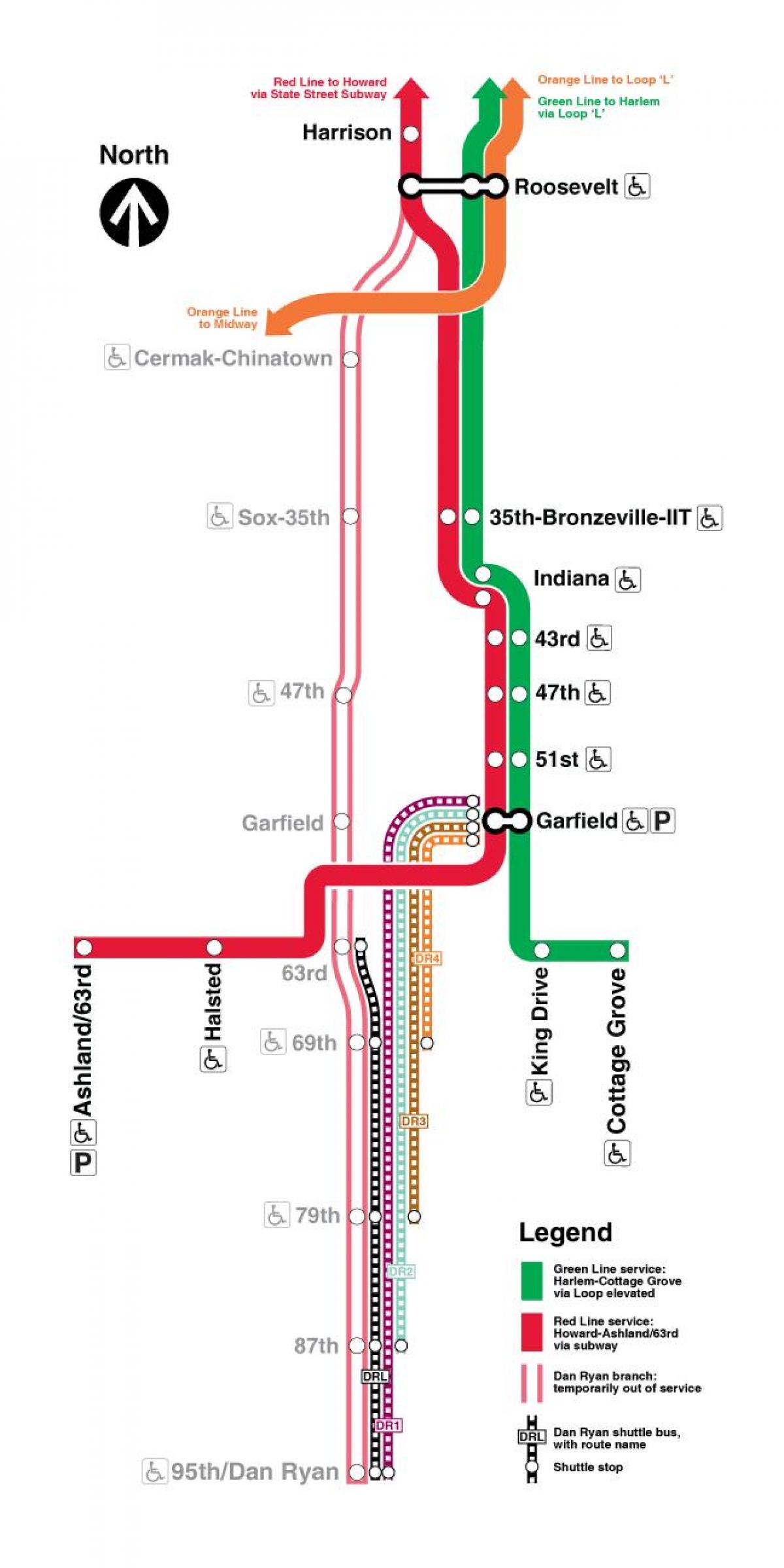 Chicago vlakom na karti crvenom linijom